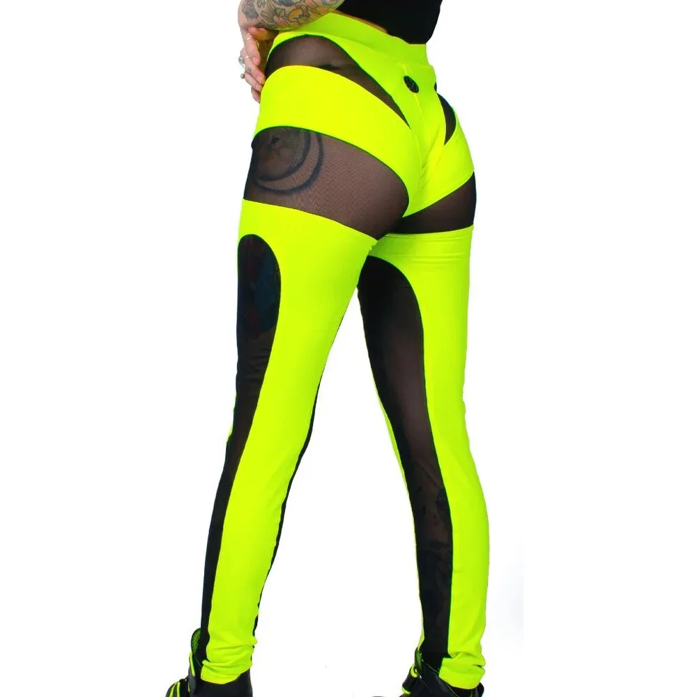 Cyberdog Seduction Leggings Neon UV Yellow Green Medium - Picture 2 of 6
